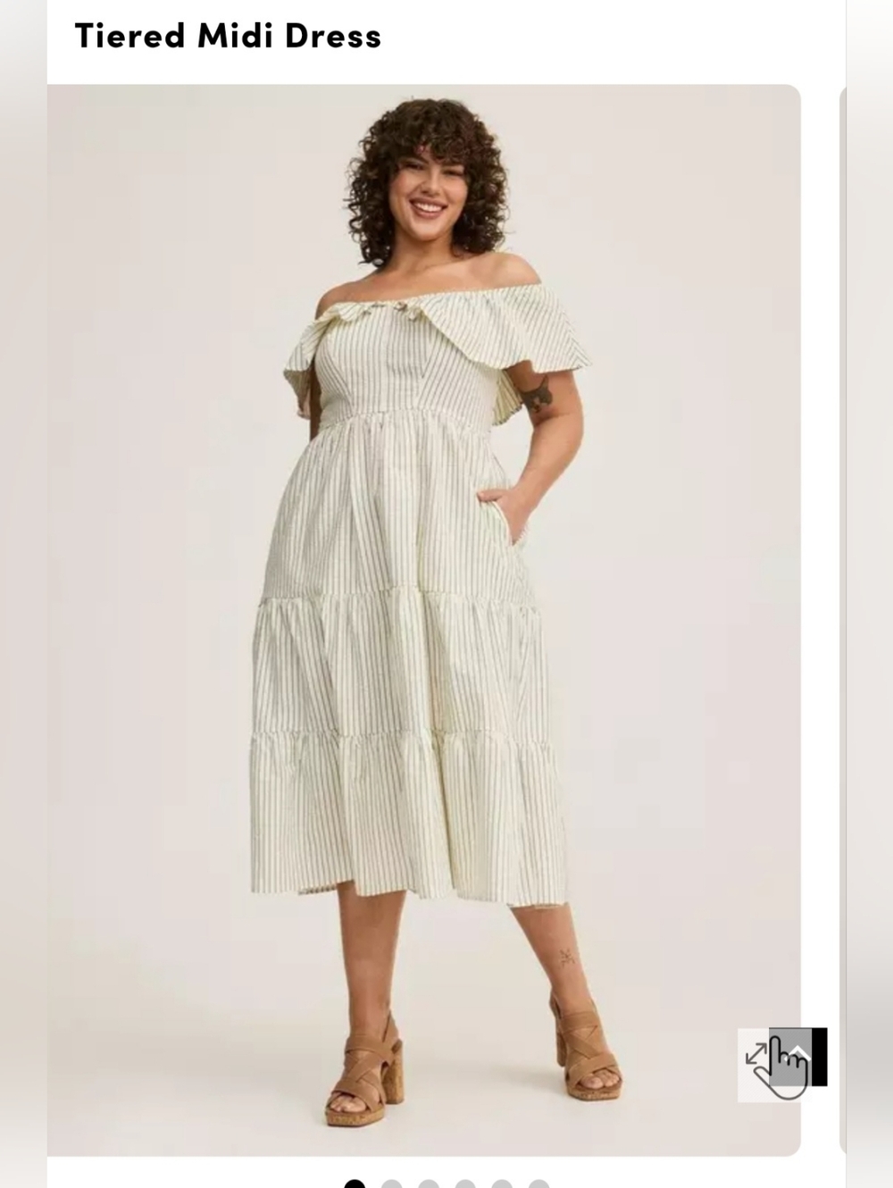 torrid Off-Shoulder Striped Tiered Midi Dress in Black and Cream